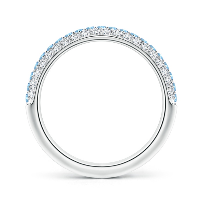 1.5mm AAAA Triple Row Round Aquamarine and Diamond Wedding Band in White Gold product image