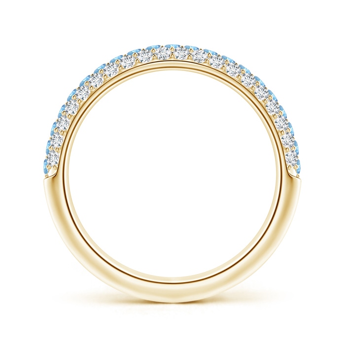 1.5mm AAAA Triple Row Round Aquamarine and Diamond Wedding Band in Yellow Gold product image