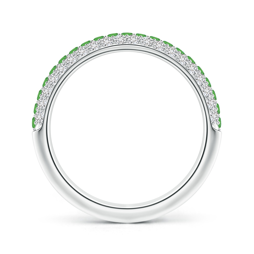 1.5mm AAA Triple Row Round Tsavorite and Diamond Wedding Band in White Gold Side 1