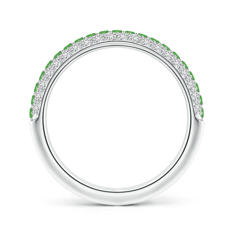 1.5mm AAA Triple Row Round Tsavorite and Diamond Wedding Band in White Gold side 1