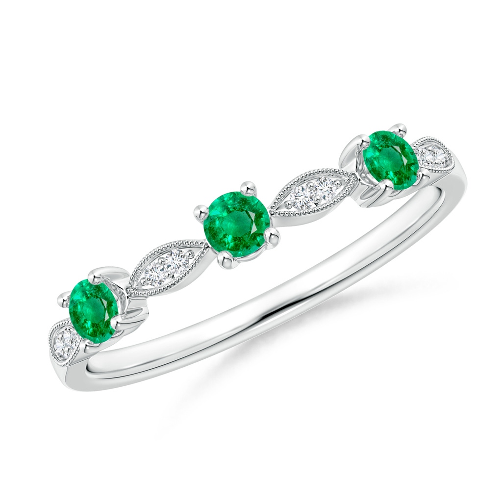 2.7mm AAA Emerald & Diamond Marquise and Dot Band in White Gold