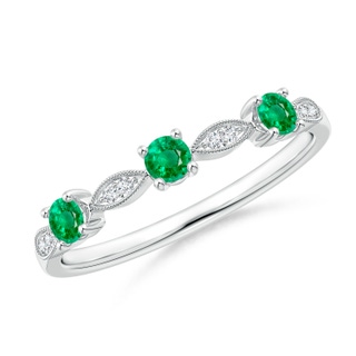 2.7mm AAA Emerald & Diamond Marquise and Dot Band in White Gold