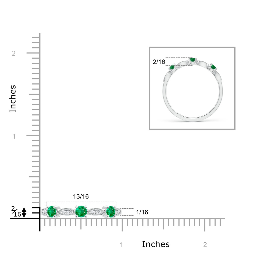 2.7mm AAA Emerald & Diamond Marquise and Dot Band in White Gold Ruler
