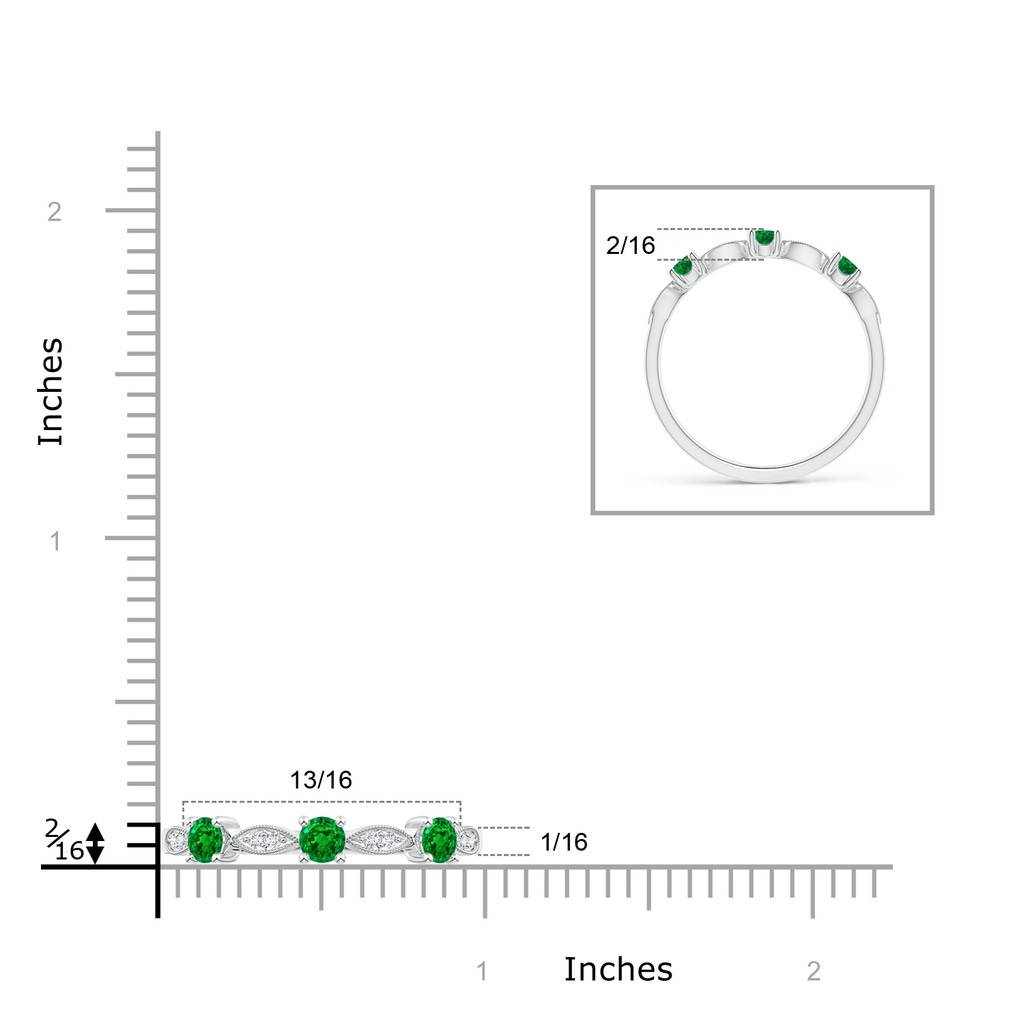 2.7mm AAAA Emerald & Diamond Marquise and Dot Band in White Gold Ruler