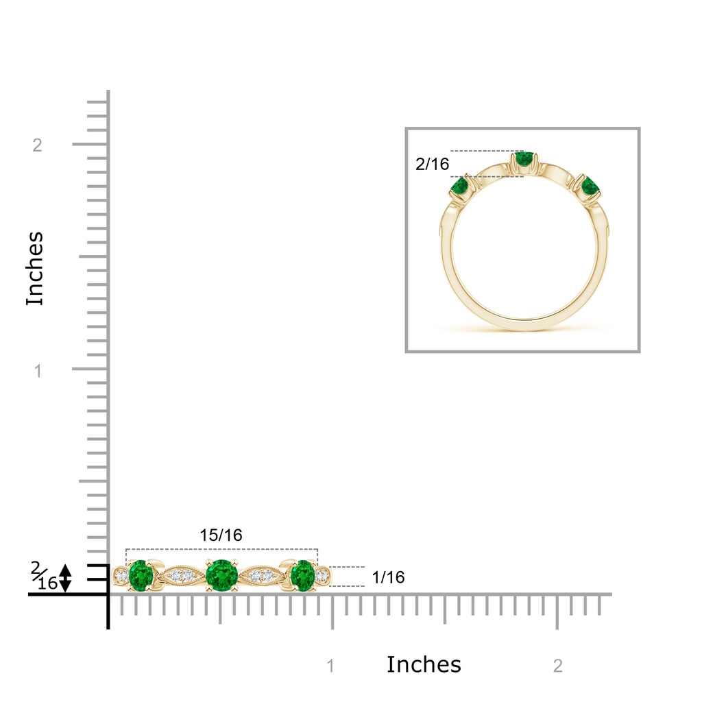 3.5mm AAAA Emerald & Diamond Marquise and Dot Band in Yellow Gold Ruler