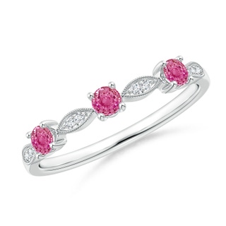 2.7mm AAA Pink Sapphire & Diamond Marquise and Dot Band in 9K White Gold