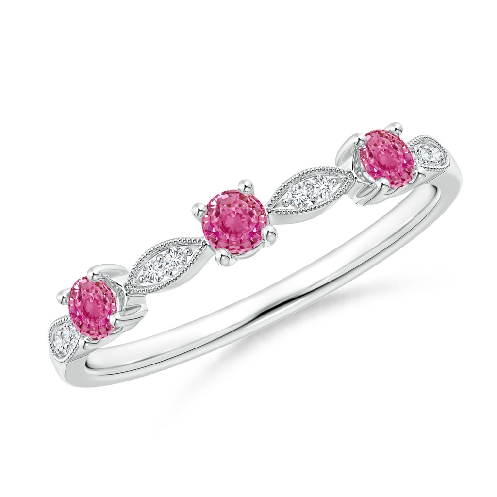 2.7mm AAA Pink Sapphire & Diamond Marquise and Dot Band in White Gold