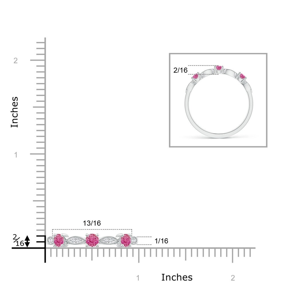 2.7mm AAA Pink Sapphire & Diamond Marquise and Dot Band in White Gold Ruler