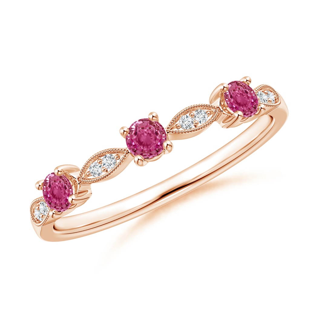 2.7mm AAAA Pink Sapphire & Diamond Marquise and Dot Band in Rose Gold