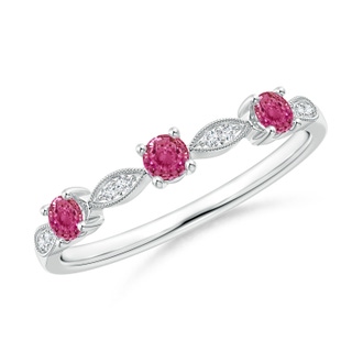 2.7mm AAAA Pink Sapphire & Diamond Marquise and Dot Band in White Gold