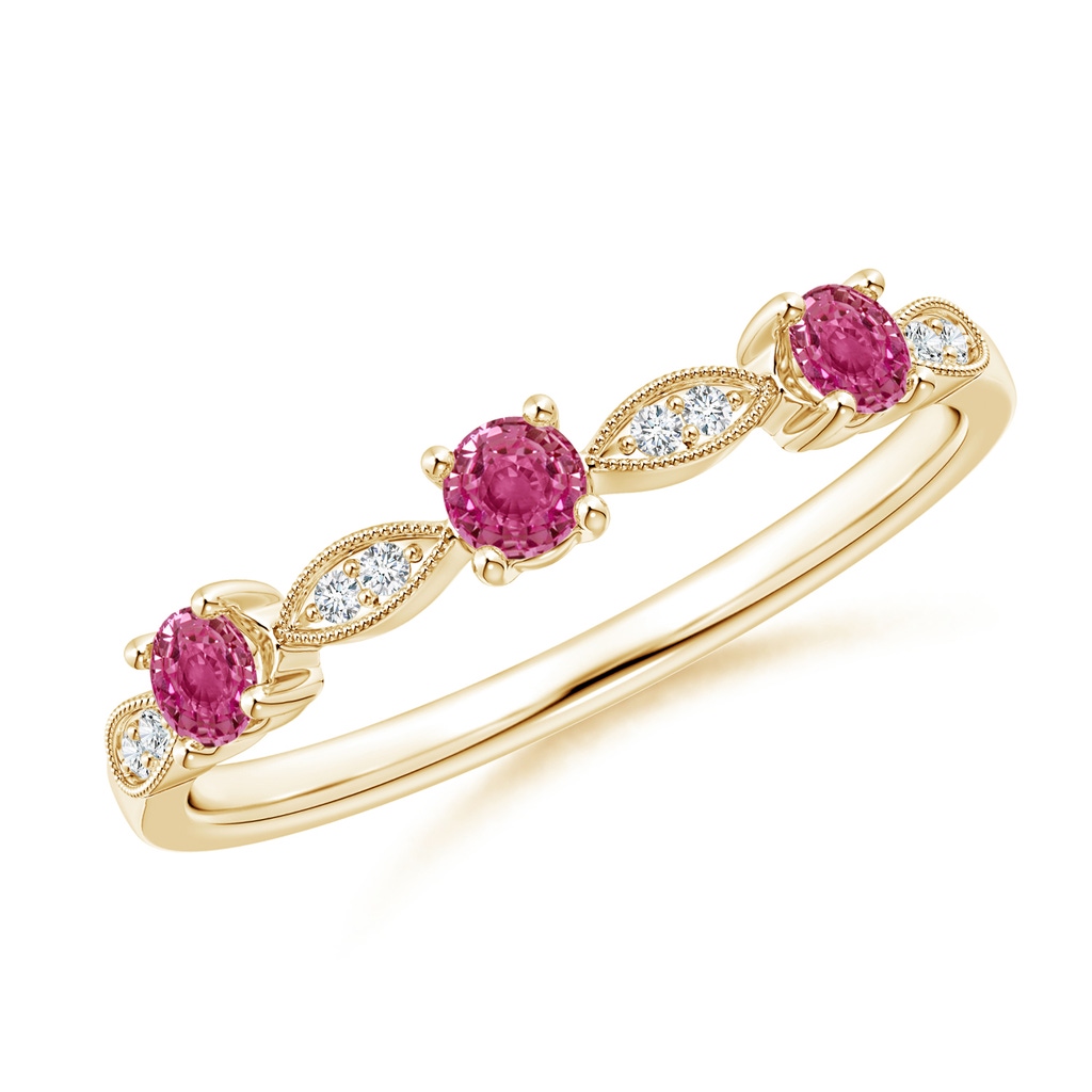 2.7mm AAAA Pink Sapphire & Diamond Marquise and Dot Band in Yellow Gold