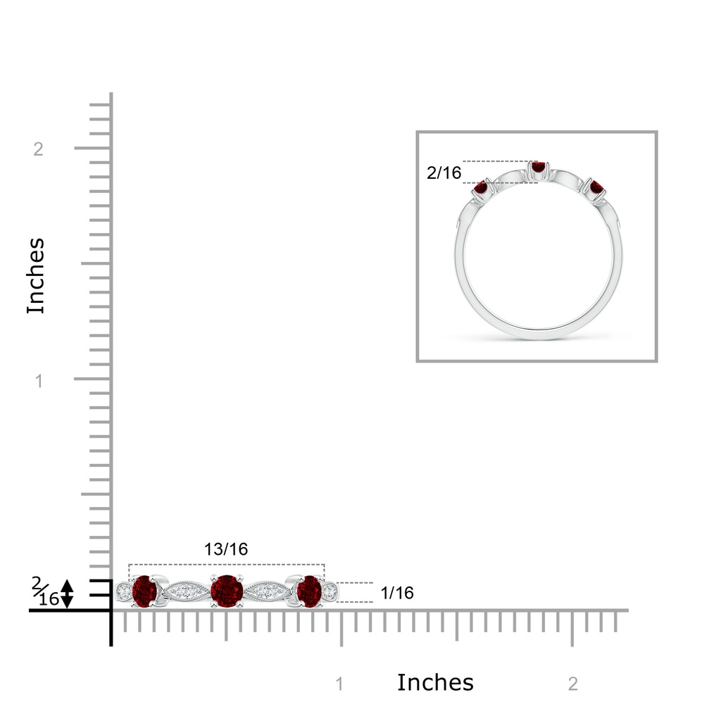 2.7mm AAAA Ruby & Diamond Marquise and Dot Band in S999 Silver Ruler