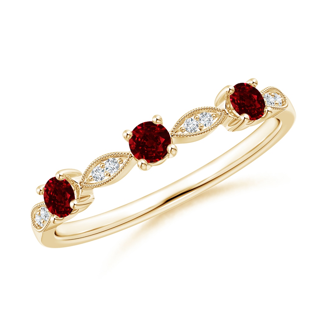 2.7mm AAAA Ruby & Diamond Marquise and Dot Band in Yellow Gold