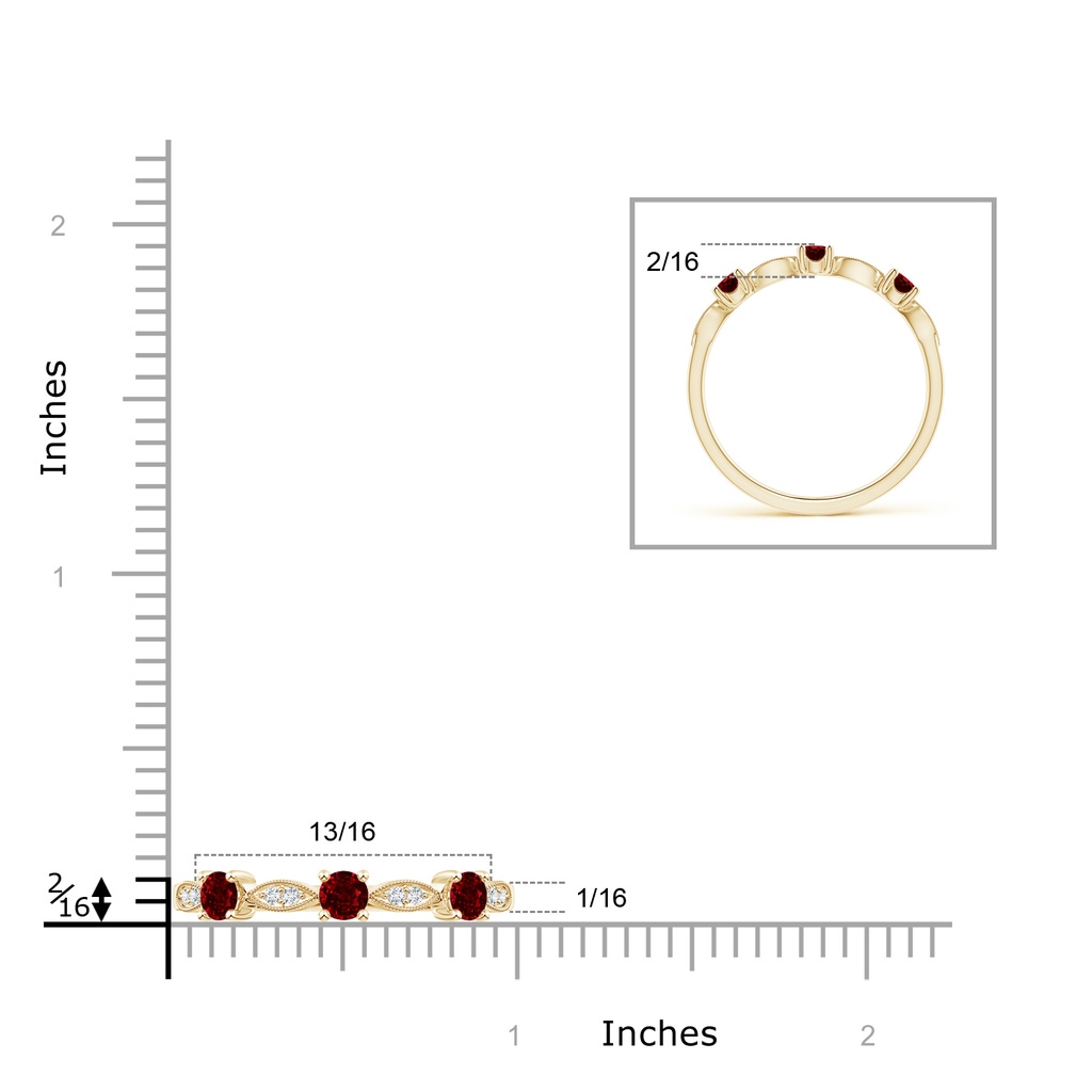 2.7mm AAAA Ruby & Diamond Marquise and Dot Band in Yellow Gold Ruler