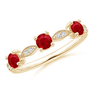 3.5mm AAA Ruby & Diamond Marquise and Dot Band in Yellow Gold