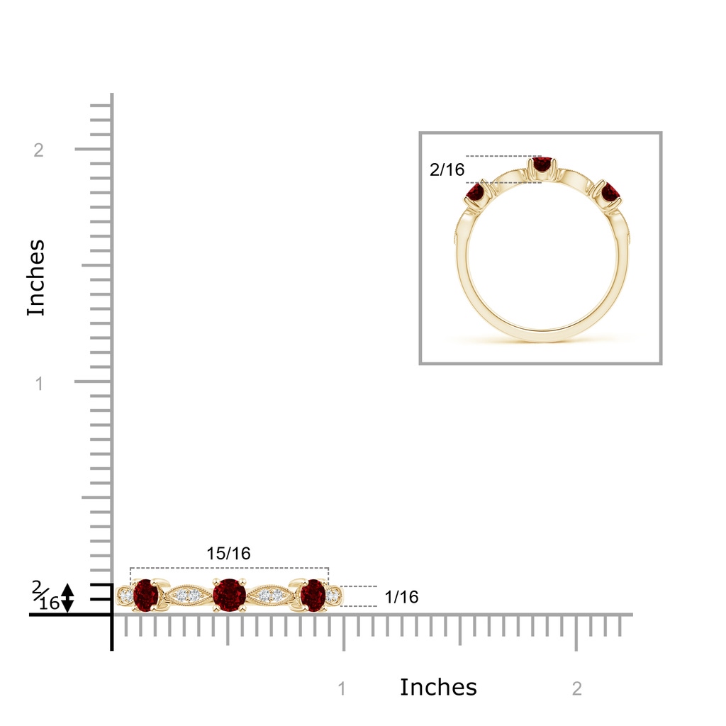 3.5mm AAAA Ruby & Diamond Marquise and Dot Band in Yellow Gold Ruler