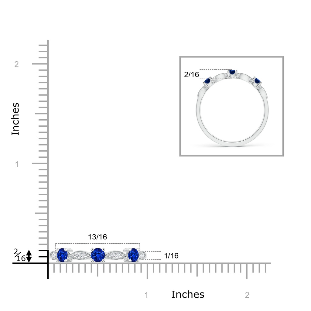 2.7mm AAAA Blue Sapphire & Diamond Marquise and Dot Band in S999 Silver Ruler
