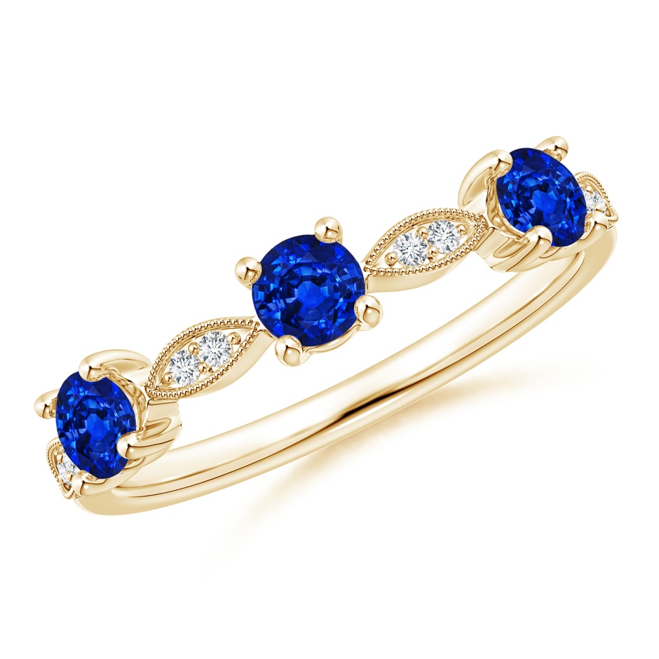 3.5mm AAAA Blue Sapphire & Diamond Marquise and Dot Band in Yellow Gold 