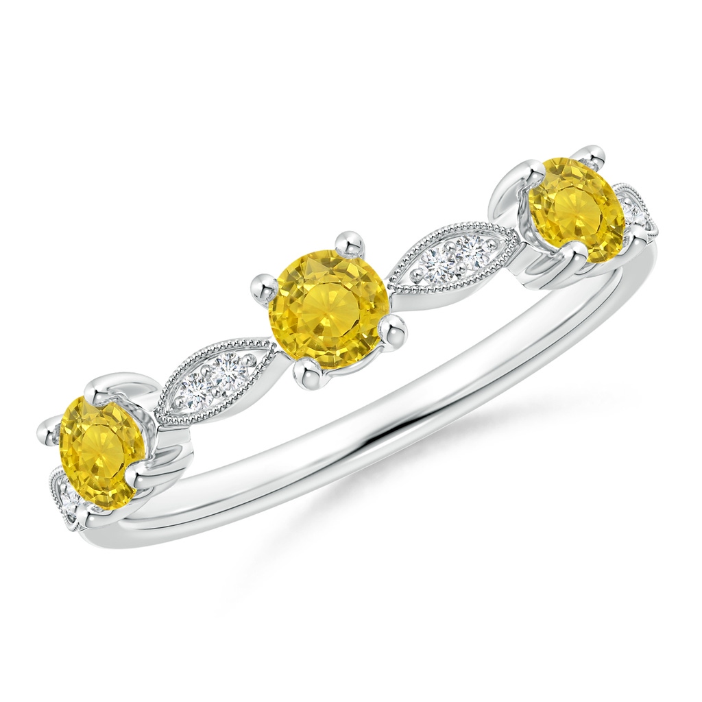 3.5mm AAA Yellow Sapphire & Diamond Marquise and Dot Band in White Gold