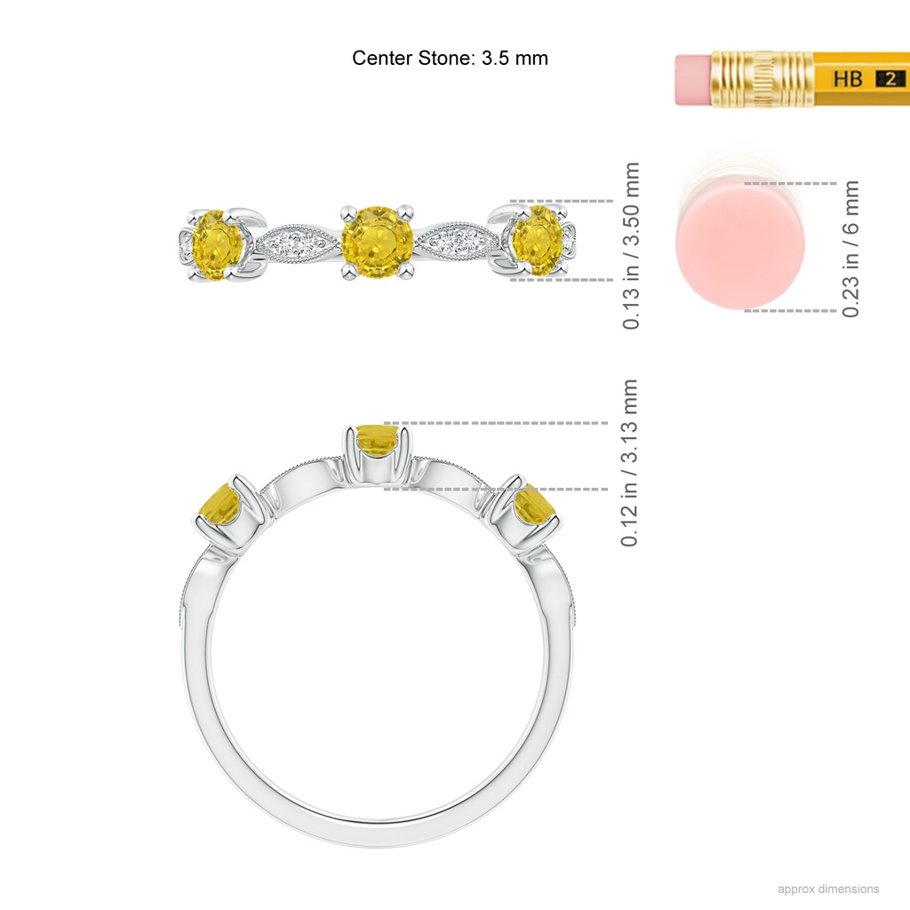 3.5mm AAA Yellow Sapphire & Diamond Marquise and Dot Band in White Gold Ruler
