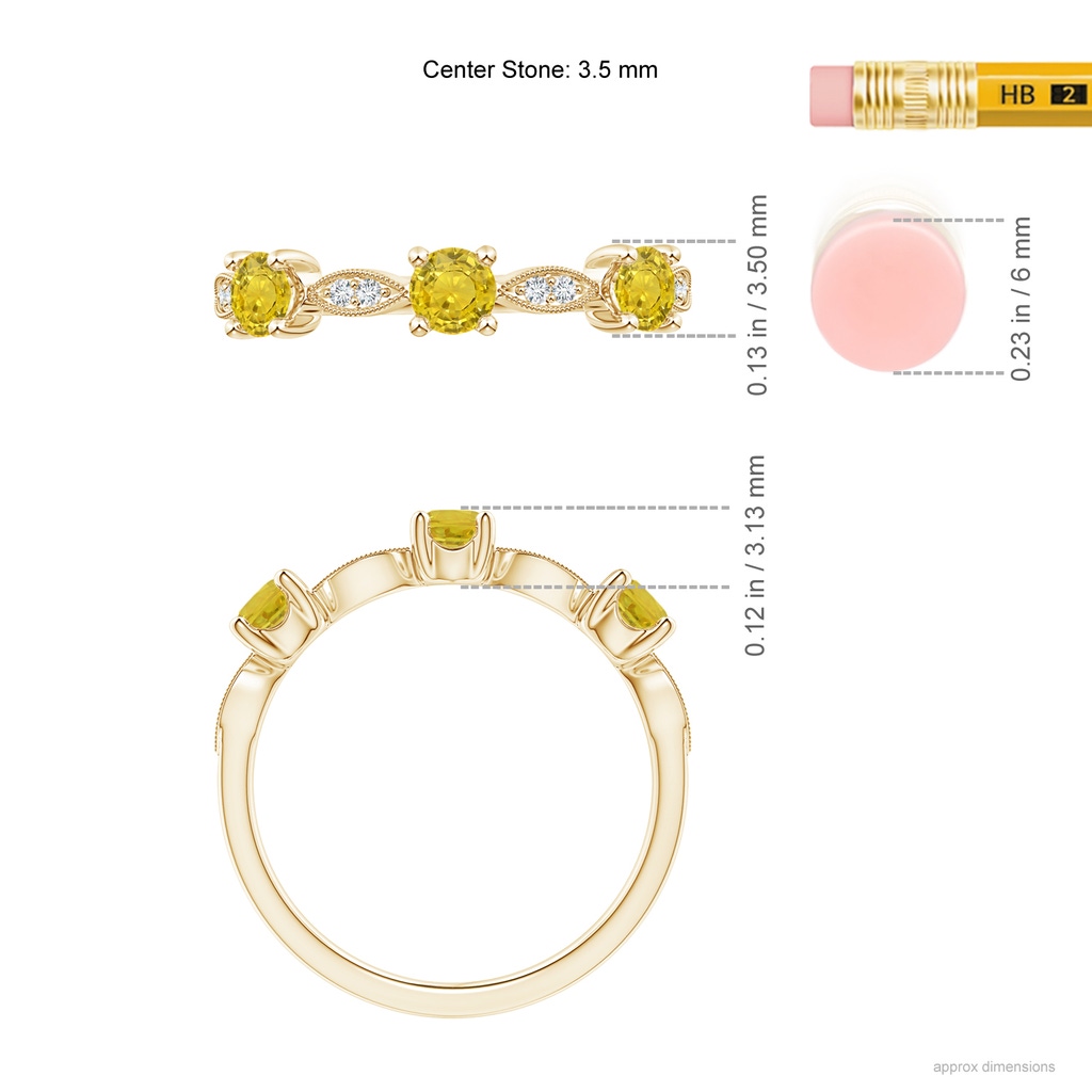 3.5mm AAA Yellow Sapphire & Diamond Marquise and Dot Band in Yellow Gold Ruler