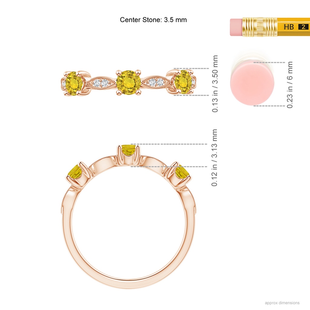 3.5mm AAAA Yellow Sapphire & Diamond Marquise and Dot Band in Rose Gold Ruler