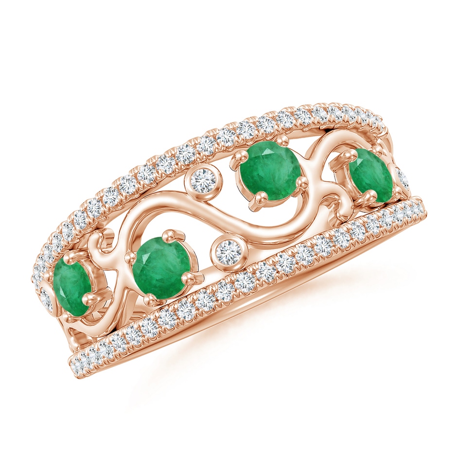 3mm A Nature Inspired Round Emerald & Diamond Filigree Band in Rose Gold 