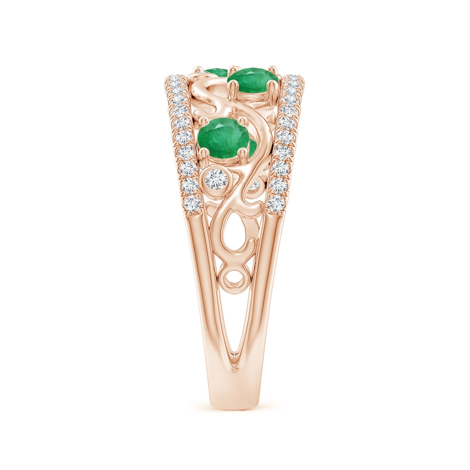 3mm A Nature Inspired Round Emerald & Diamond Filigree Band in Rose Gold side-2