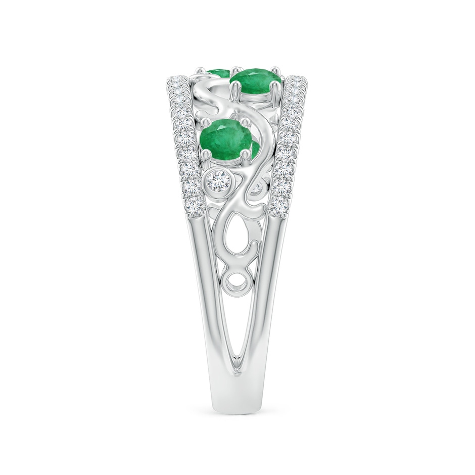 3mm A Nature Inspired Round Emerald & Diamond Filigree Band in White Gold side-2