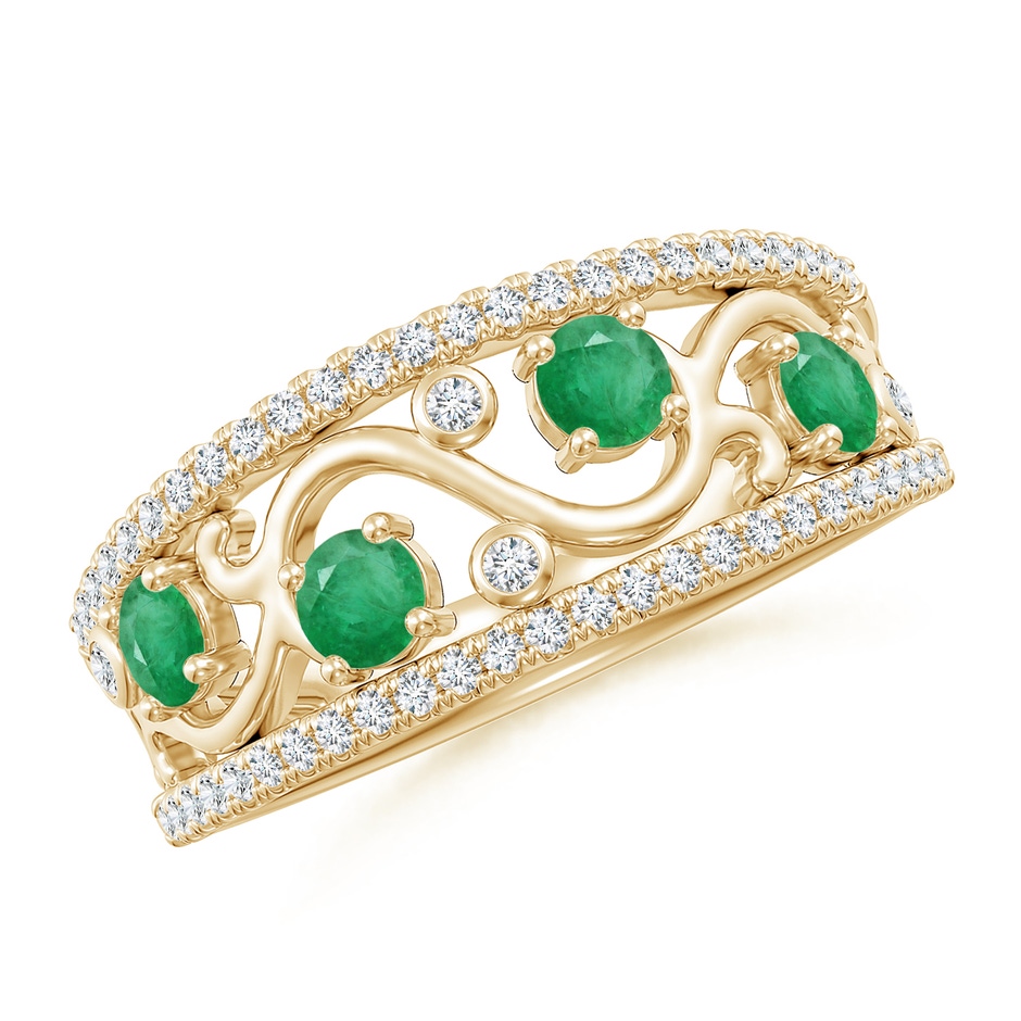 3mm A Nature Inspired Round Emerald & Diamond Filigree Band in Yellow Gold 
