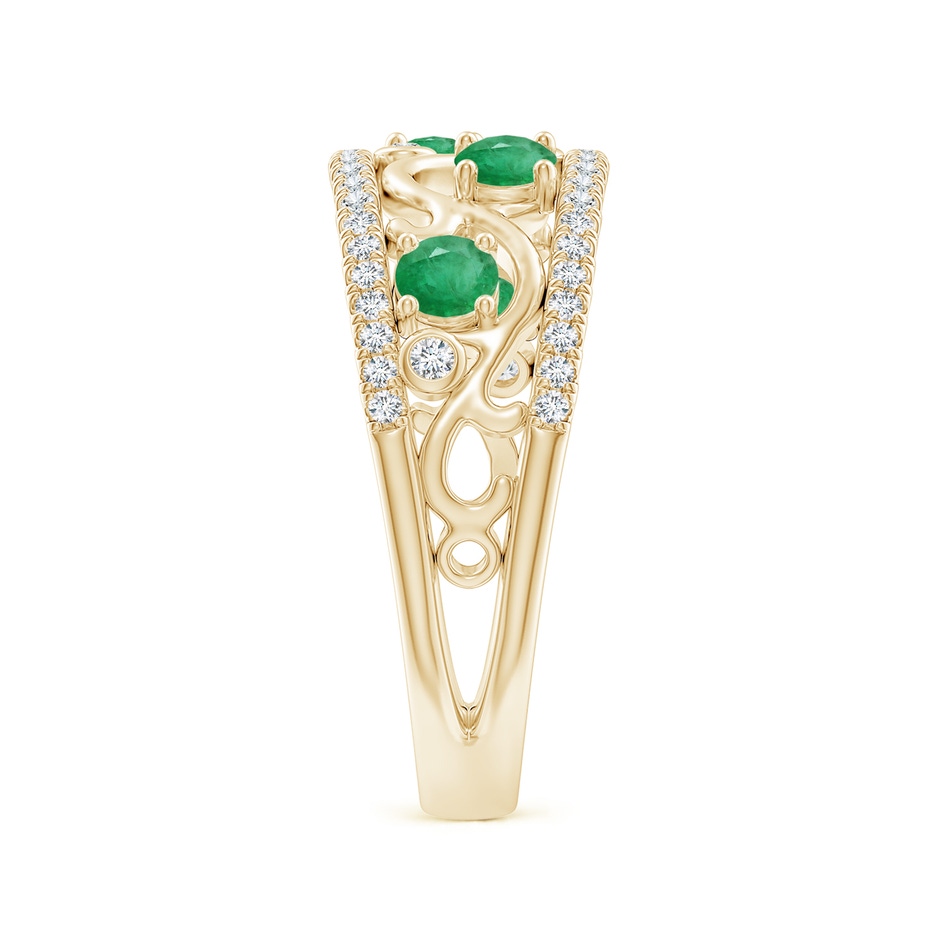 3mm A Nature Inspired Round Emerald & Diamond Filigree Band in Yellow Gold side-2