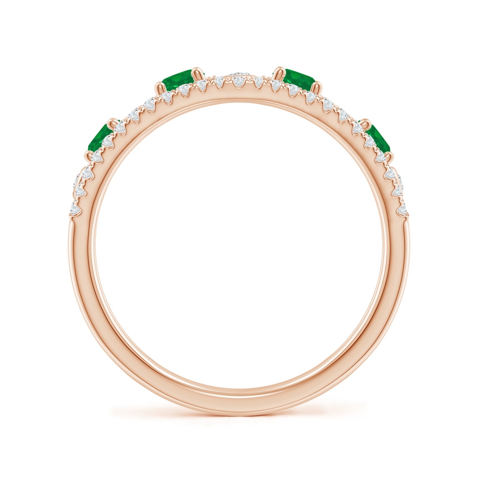 3mm AA Nature Inspired Round Emerald & Diamond Filigree Band in Rose Gold side-1