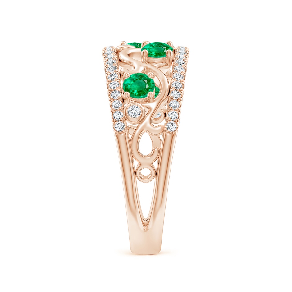 3mm AA Nature Inspired Round Emerald & Diamond Filigree Band in Rose Gold side-2