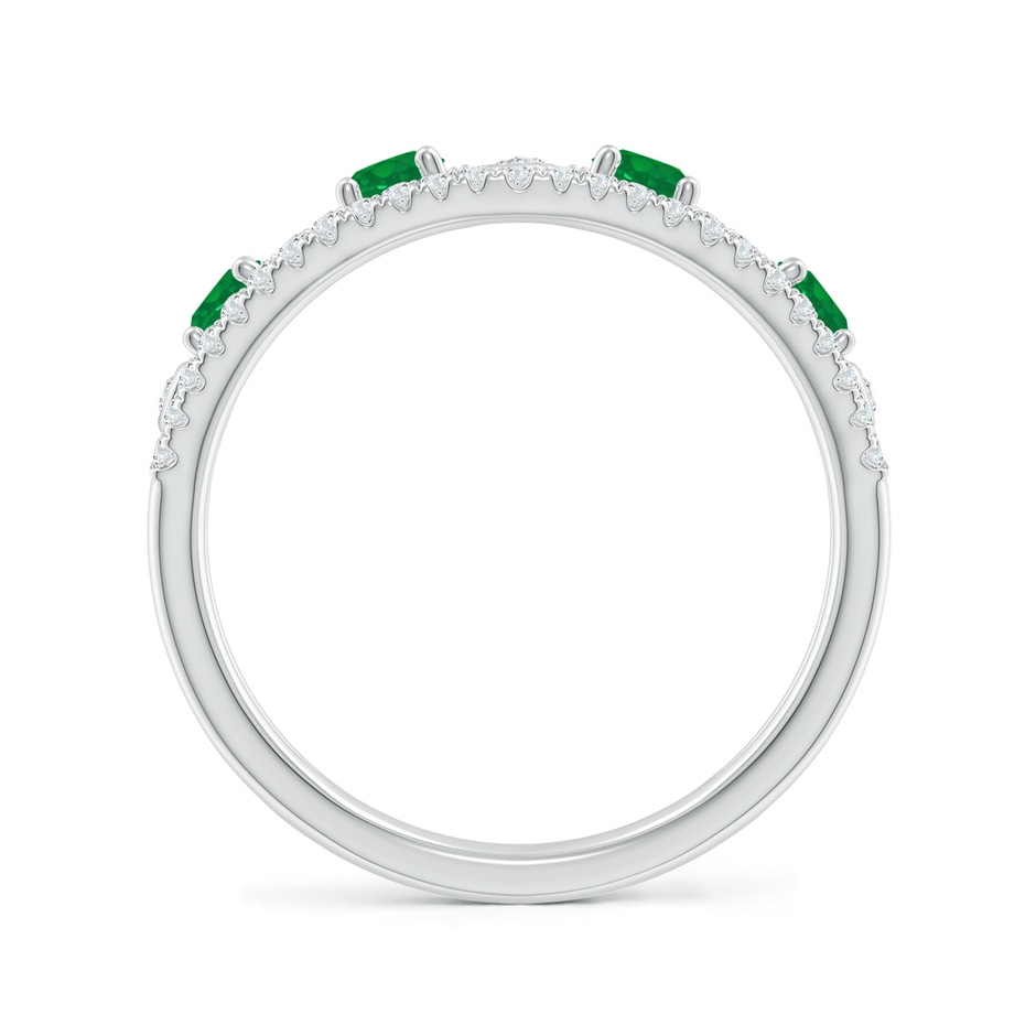 3mm AA Nature Inspired Round Emerald & Diamond Filigree Band in White Gold side-1