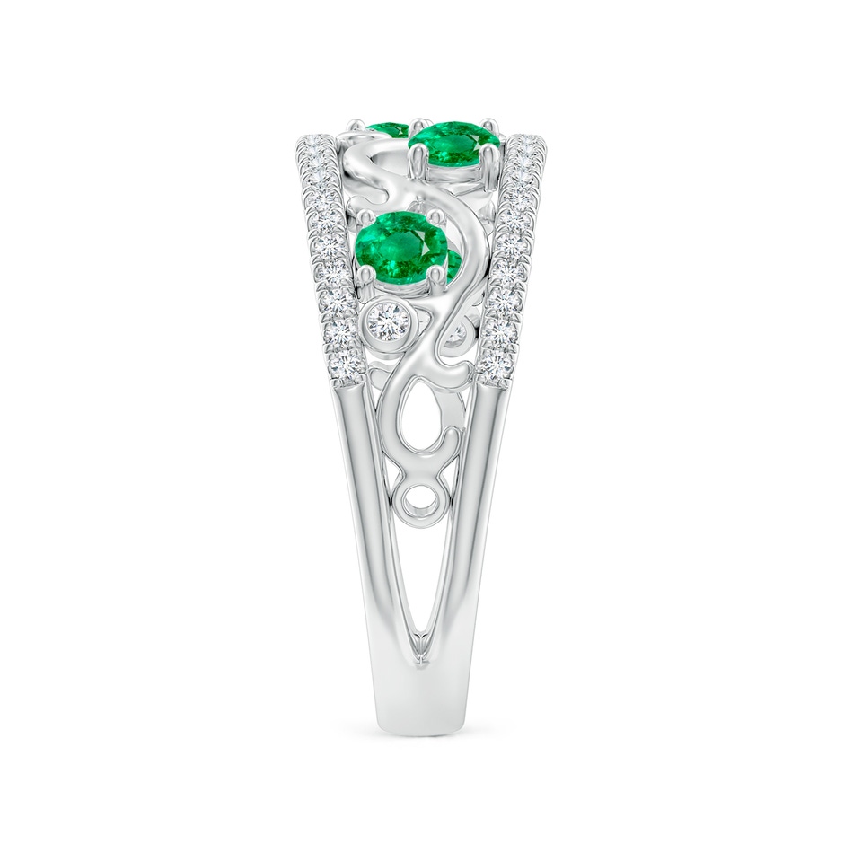 3mm AA Nature Inspired Round Emerald & Diamond Filigree Band in White Gold side-2