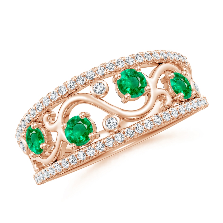 3mm AAA Nature Inspired Round Emerald & Diamond Filigree Band in Rose Gold 