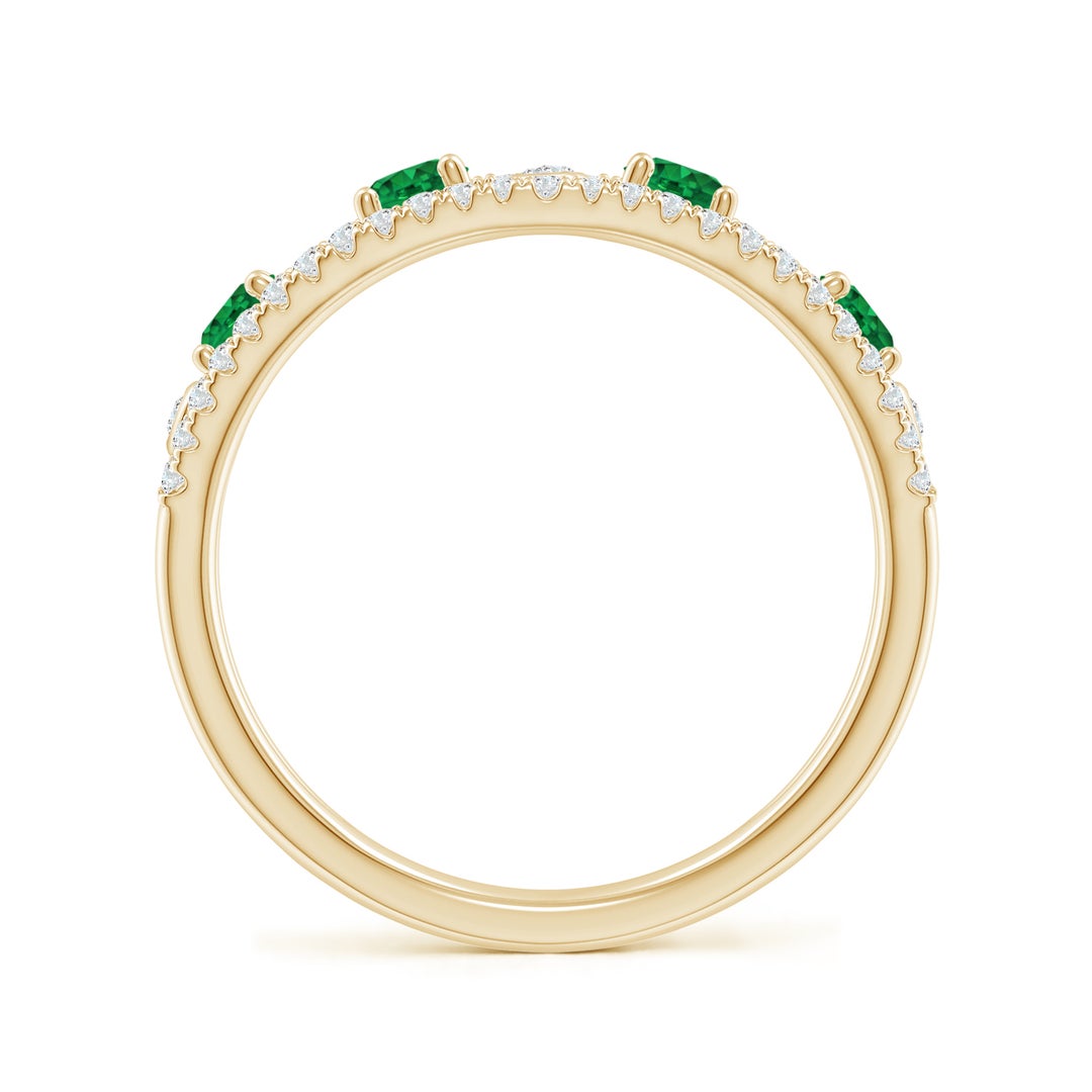 3mm AAA Nature Inspired Round Emerald & Diamond Filigree Band in Yellow Gold - side 2