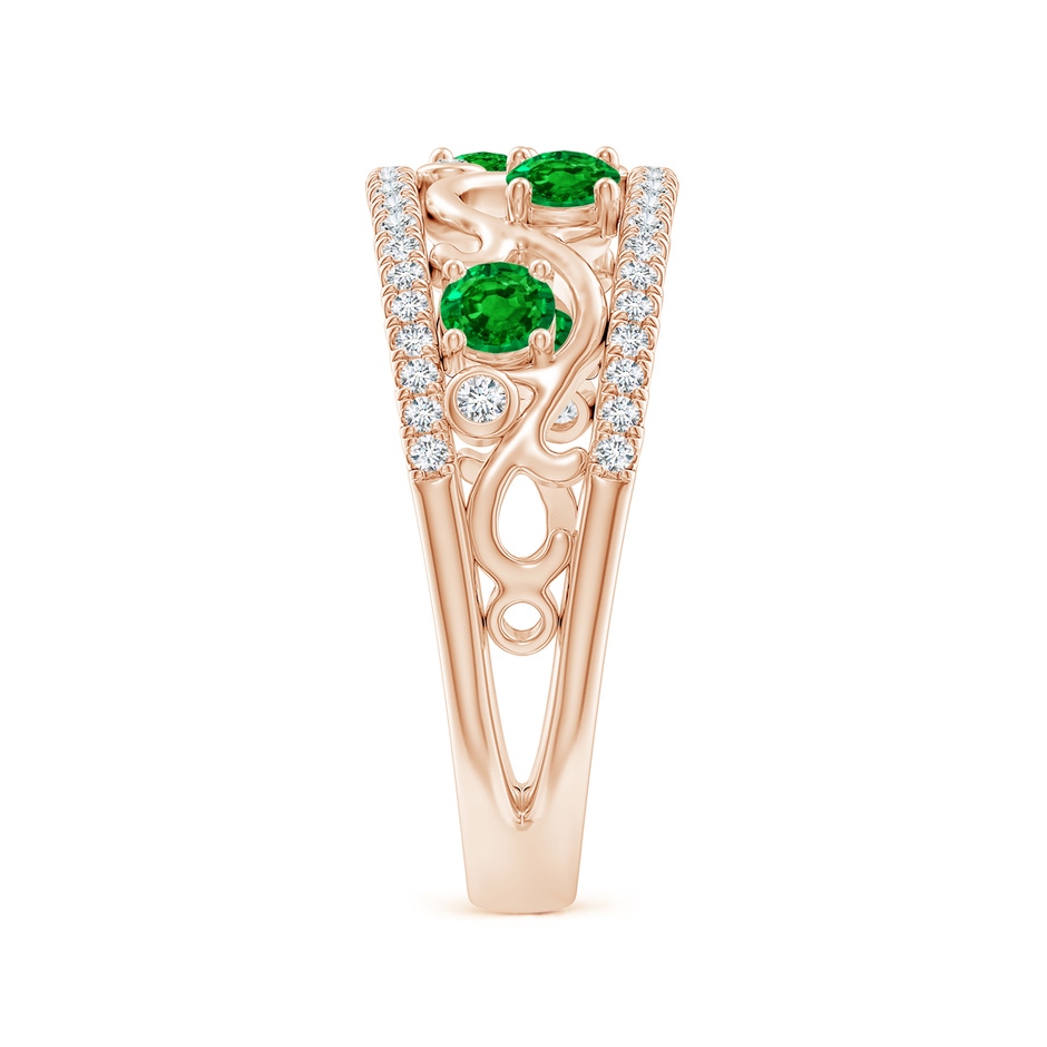 3mm AAAA Nature Inspired Round Emerald & Diamond Filigree Band in Rose Gold side-2