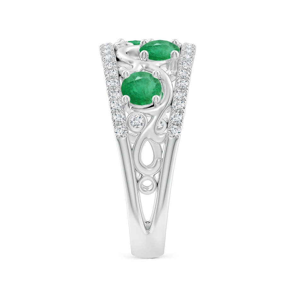 4mm A Nature Inspired Round Emerald & Diamond Filigree Band in White Gold side-2