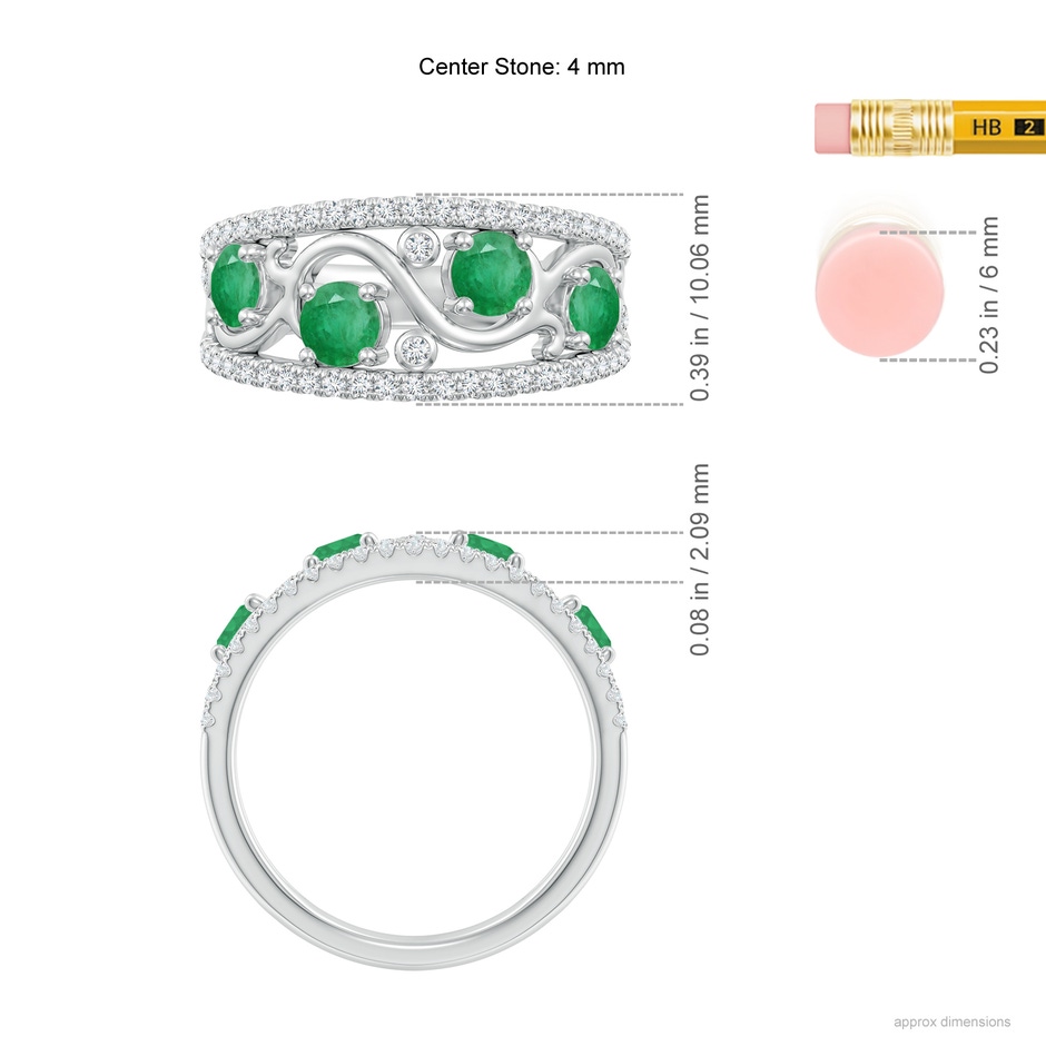 4mm A Nature Inspired Round Emerald & Diamond Filigree Band in White Gold ruler