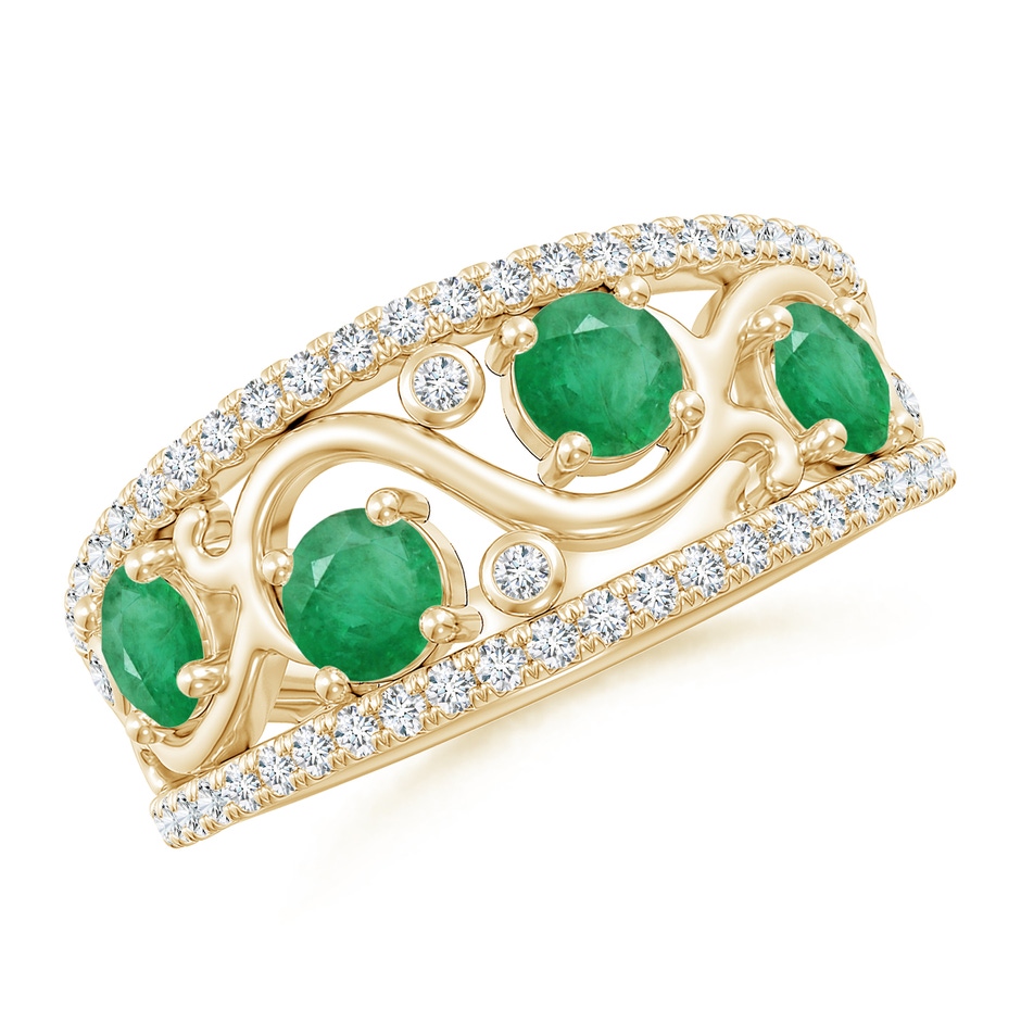 4mm A Nature Inspired Round Emerald & Diamond Filigree Band in Yellow Gold 