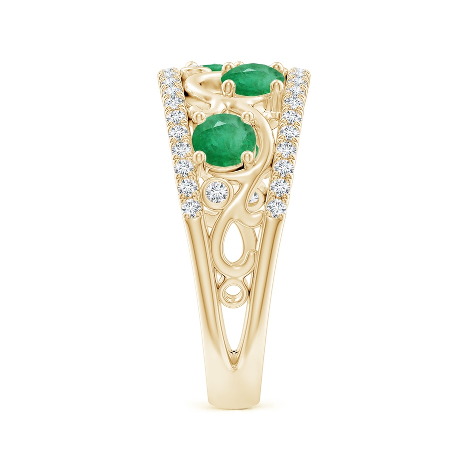 4mm A Nature Inspired Round Emerald & Diamond Filigree Band in Yellow Gold side-2