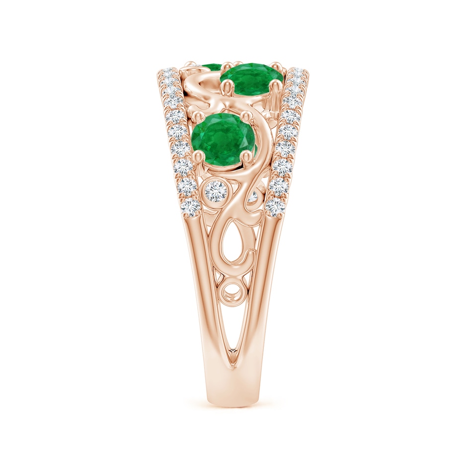 4mm AA Nature Inspired Round Emerald & Diamond Filigree Band in Rose Gold side-2