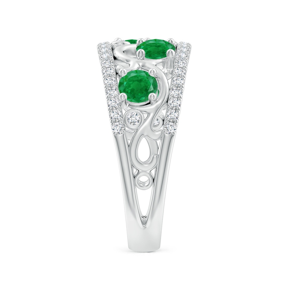 4mm AA Nature Inspired Round Emerald & Diamond Filigree Band in White Gold side-2