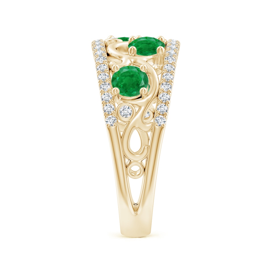 4mm AA Nature Inspired Round Emerald & Diamond Filigree Band in Yellow Gold side-2