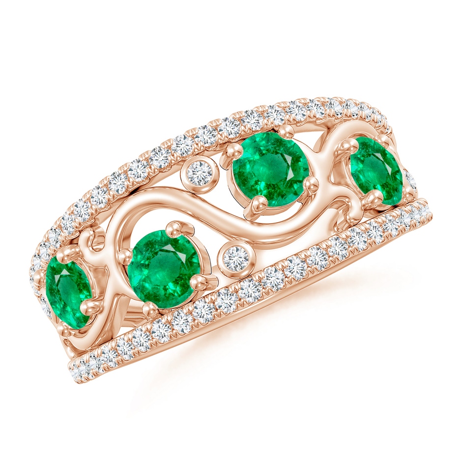 4mm AAA Nature Inspired Round Emerald & Diamond Filigree Band in Rose Gold 