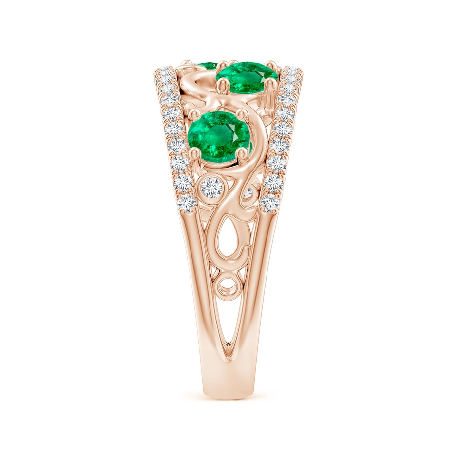 4mm AAA Nature Inspired Round Emerald & Diamond Filigree Band in Rose Gold side-2