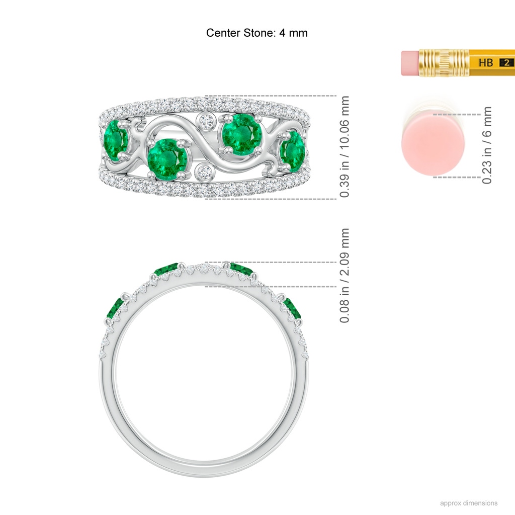 4mm AAA Nature Inspired Round Emerald & Diamond Filigree Band in White Gold Ruler