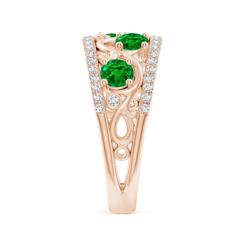 4mm AAAA Nature Inspired Round Emerald & Diamond Filigree Band in Rose Gold side-2
