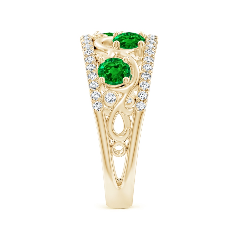 4mm AAAA Nature Inspired Round Emerald & Diamond Filigree Band in Yellow Gold side-2